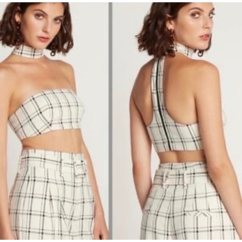 Choosy Womens Plaid Choker Halter Crop Top Black White 1908TO05 Size 12 NEW